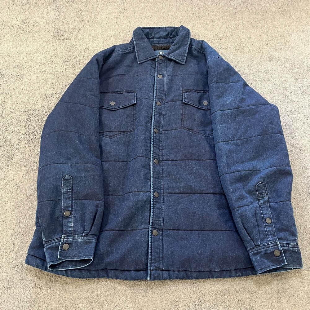 George Blue Dark Wash Quilted Denim Lined Jacket Snap Button Men's Size XL